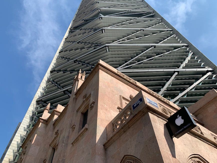 Unique architectural view of a building in Ciudad de México, blending historic and modern design.