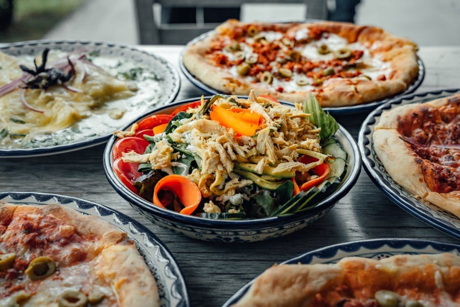 A vibrant spread of Mexican and Italian dishes, perfect for a delicious meal.