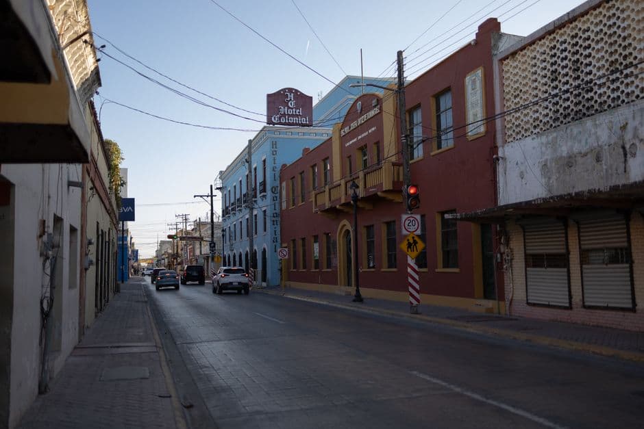 Explore the quiet streets of Heroica Matamoros, México, showcasing historic architecture at dusk.