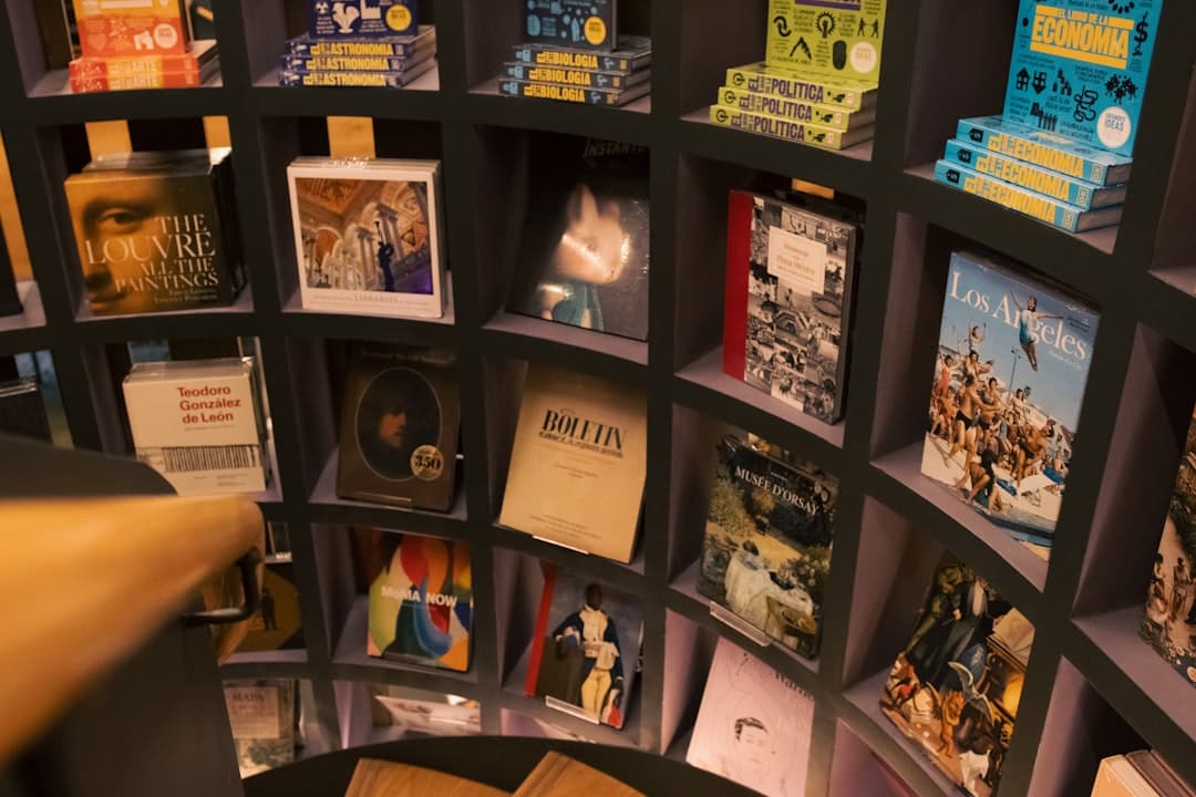 a book shelf filled with lots of books
