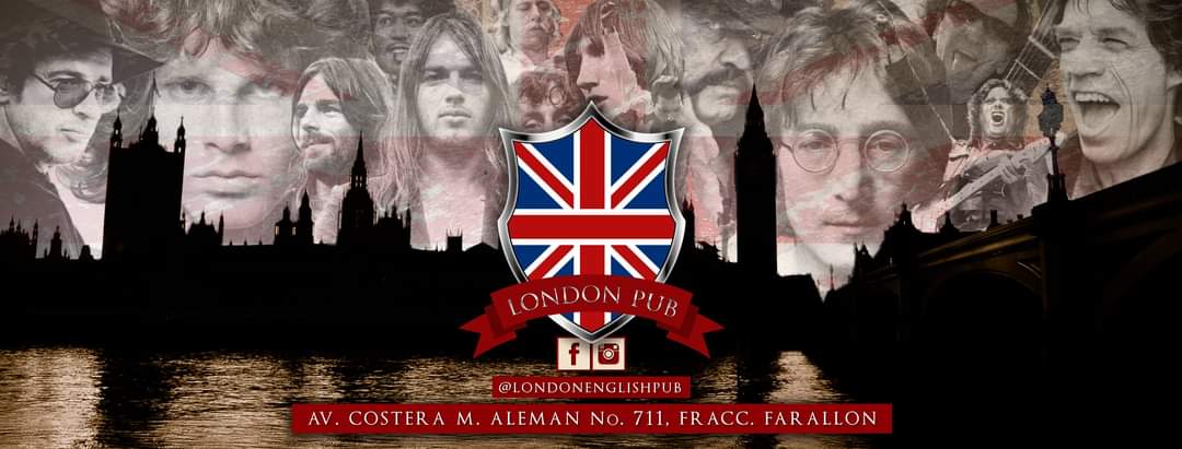 London English Pub, barra con cerveza Victory y una tabla de alitas de pollo bajo luces de neón