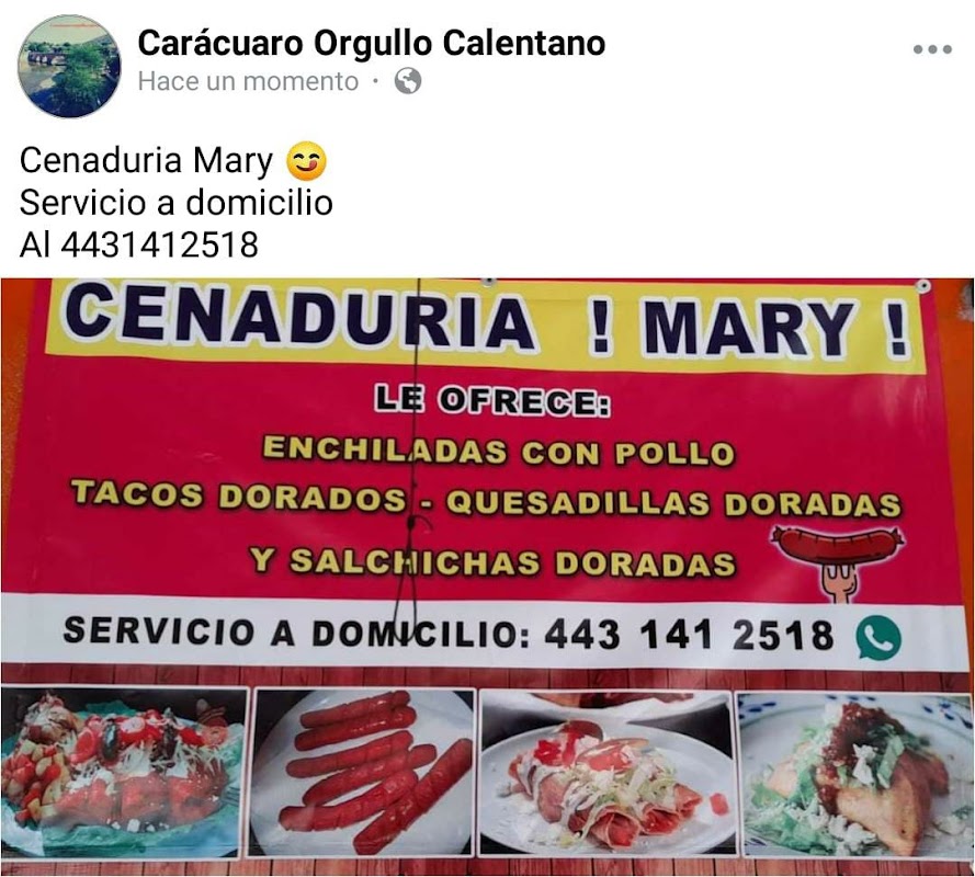 CENADURIA "MARY" — front façade at Mirador with a steaming bowl of pozole on a wooden table.