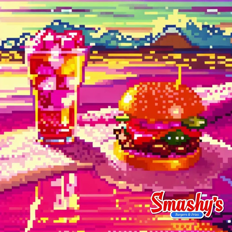 Primer plano del smash burger con jalapeño y cebolla caramelizada en Smashy's — muestra el pan de papa y la carne jugosa