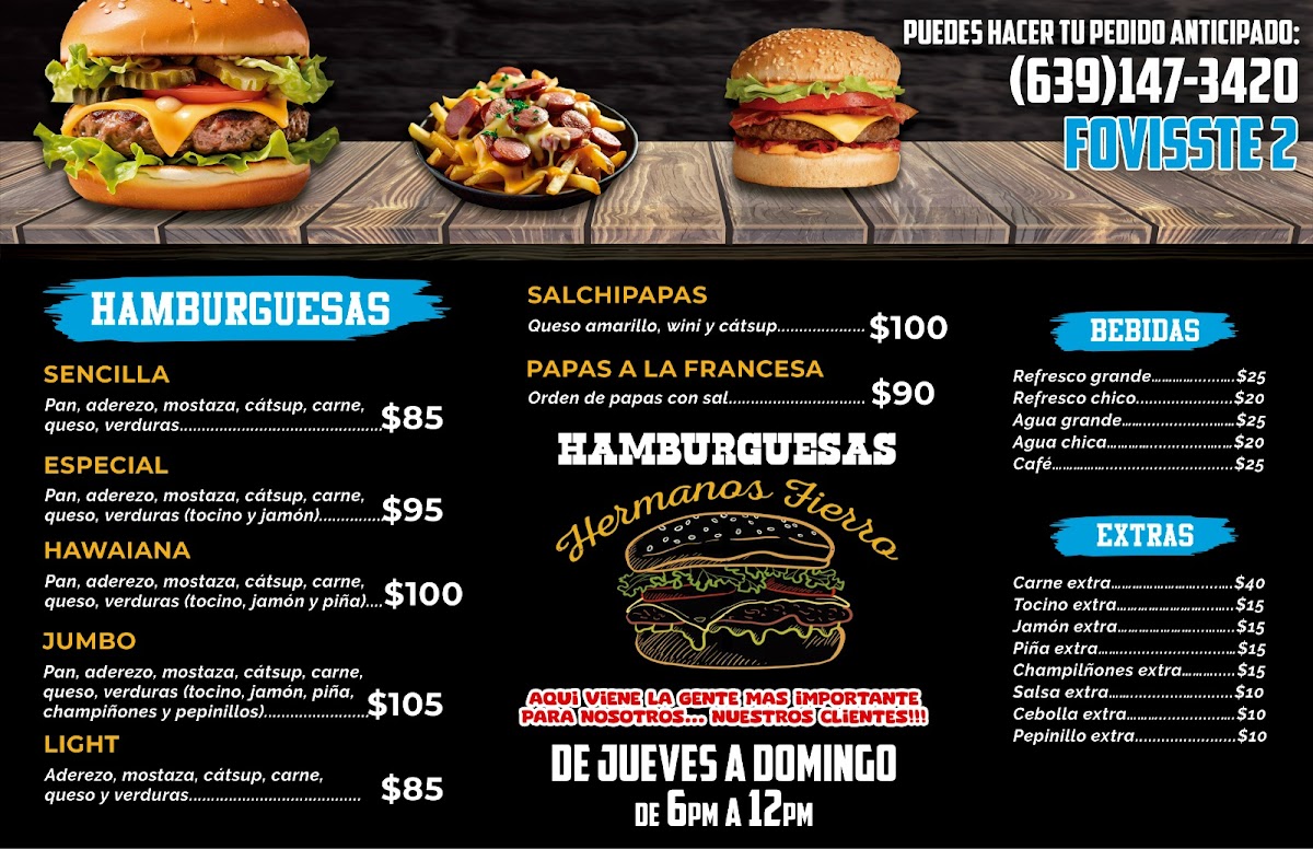 Hamburguesa clásica de Hamburguesas Hermanos Fierro, jugosa y servida con papas crujientes