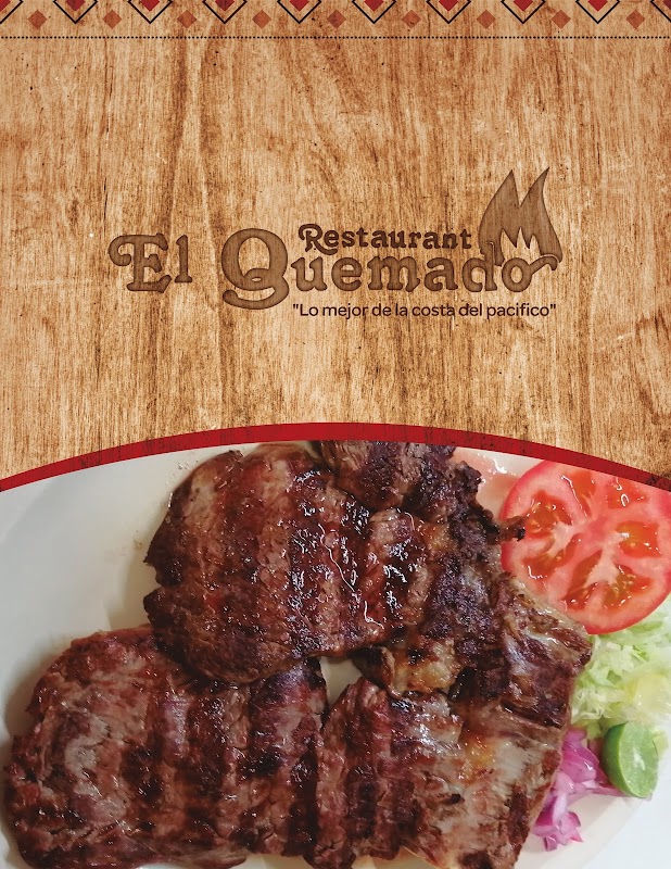 El Quemado Restaurante – fachada de la calle y una mesa con cabrito al horno y una olla de caldo humeante