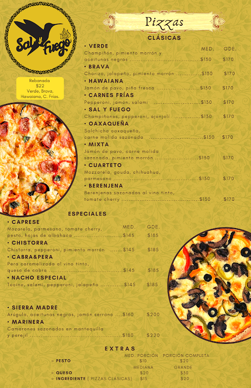 Terraza de SAL Y FUEGO PIZZERÍA con clientes disfrutando una pizza de pepperoni y vista a la calle Prol. de la Noria
