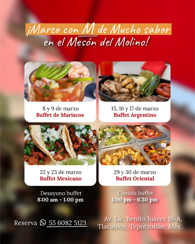 Bar y grill de El Mesón del Molino con parrilla encendida y platos de barbacoa sobre la mesa